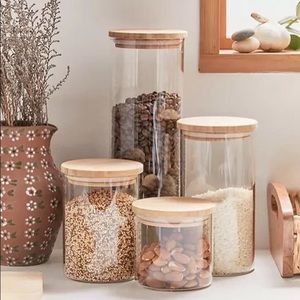 Set of (4) Glass Bamboo Jars
